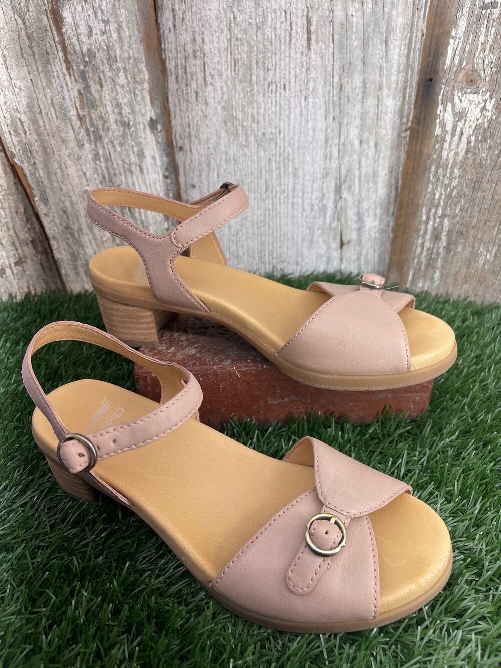 Dansko Tessie Sandals Ballet Nappa Leather Buckl Block Heel Women's EU37 6.5